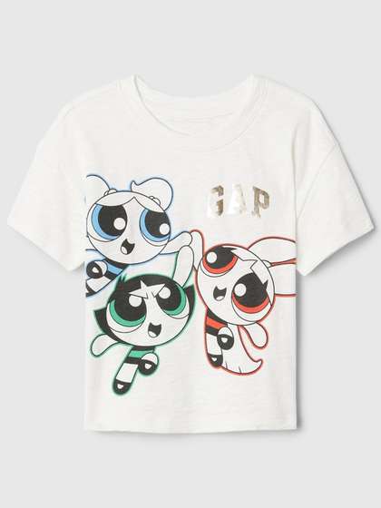 GAP Girls Relaxed Fit
                    Power Puff Girls Printed Drop-Shoulder Sleeves Pure
                    Cotton T-shirt