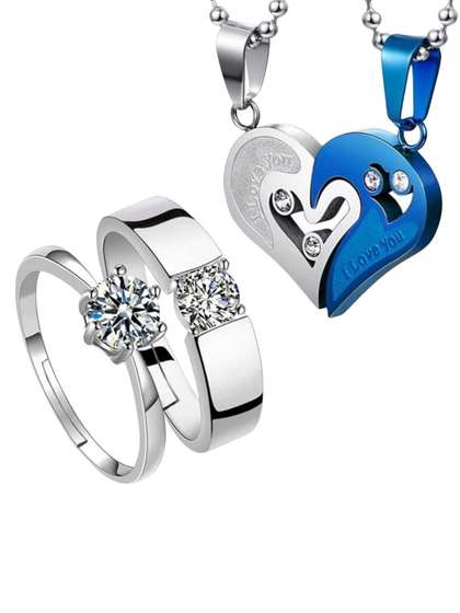 Teeragaj Set Of 2
                    Silver-Plated & Stone-Studded Couple Ring