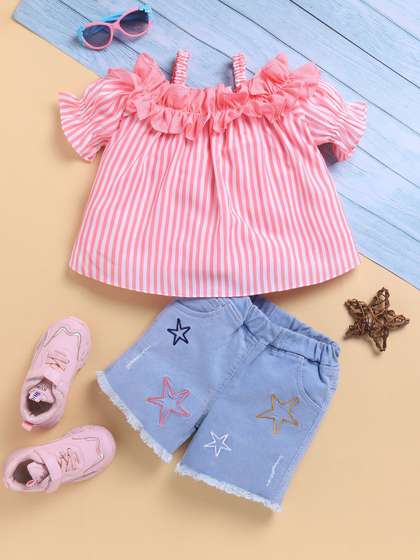 Toonyport Girls Striped
                    Shoulder Straps Top with Shorts