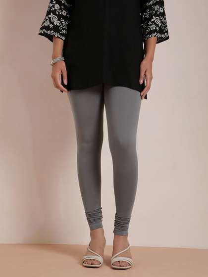 TWIN BIRDS Women
                          Grey Solid Churidar-Length Leggings