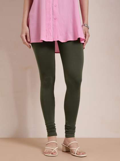 TWIN BIRDS Women
                        Olive Green Solid Churidar-Length Leggings