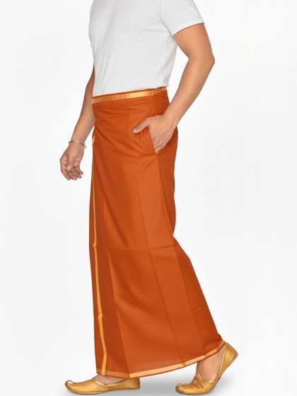 TUNI MANI Men Cotton
                        Zari Welcro Dhoti with Pocket
