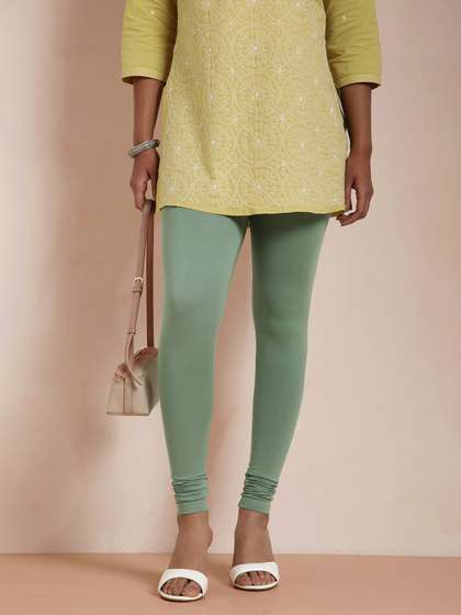 TWIN BIRDS Women
                        Green Solid Churidar-Length Leggings