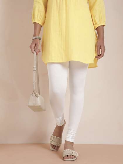 TWIN BIRDS Women
                        White Solid Churidar-Length Leggings
