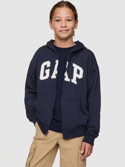 GAP Girls Applique
                      Logo Drop-Shoulder Zip-Front Hoodie Sweatshirt