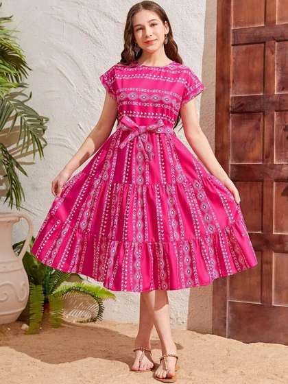 YK Floral Print Fit
                    & Flare Dress