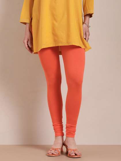TWIN BIRDS Women
                        Orange Solid Churidar-Length Leggings