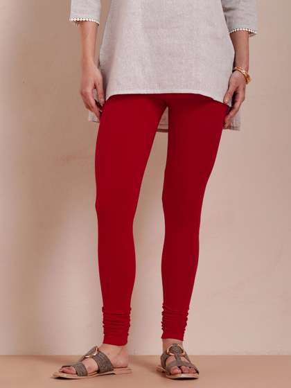 TWIN BIRDS Women Red
                        Solid Churidar-Length Leggings