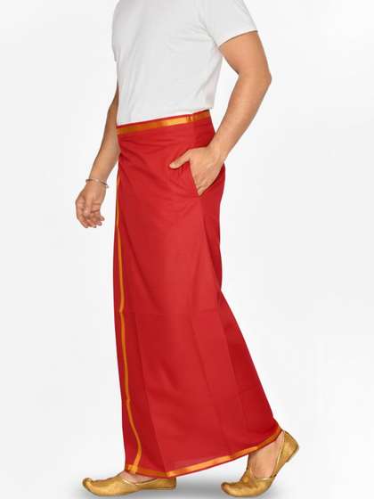 TUNI MANI Men Solid
                      Zari Border Cotton Velcro Closing Pocket Dhoti