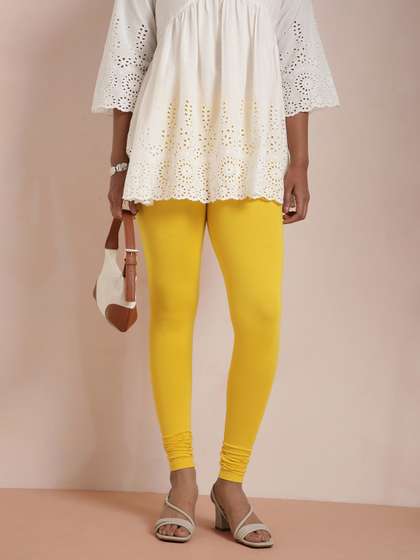 TWIN BIRDS Women
                          Yellow Solid Churidar-Length Leggings
