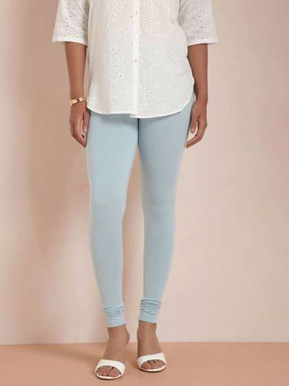 TWIN BIRDS Women
                        Blue Solid Churidar-Length Leggings