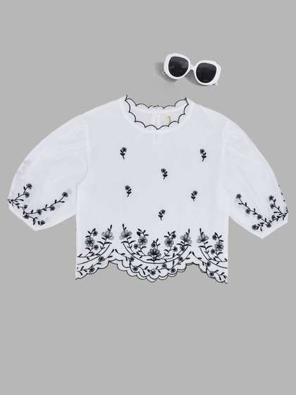 Pantaloons Junior Girl's
                    Floral Embroidered Cotton Top