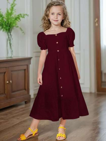 Sangria Girls Self
                      Design Puff Sleeve Maxi Dress