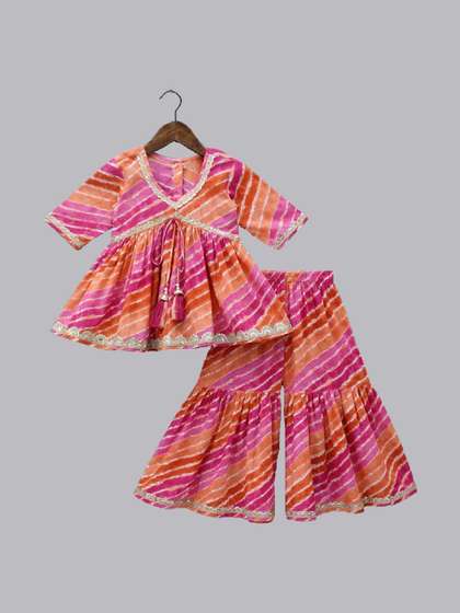 YK Girls Leheriya Dyed
                    Empire Gotta Patti Kurta with Sharara