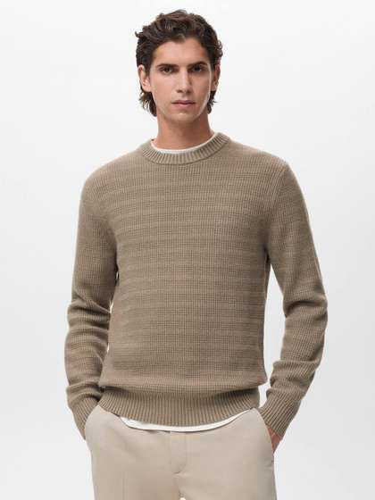 MANGO MAN Structured
                        Self Design Round Neck Pullover