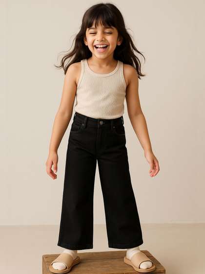 TALES & STORIES
                      Girls Black Flared Fit Mid-Rise Stretchable Jeans