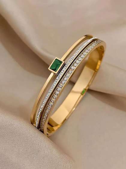 GOLDIWALA Women Cubic
                      Zirconia Gold-Plated Kada Bracelet