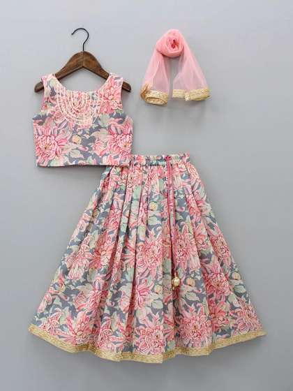 YK Girls Printed
                          Thread Work Ready to Wear Lehenga & Blouse
                          With Dupatta