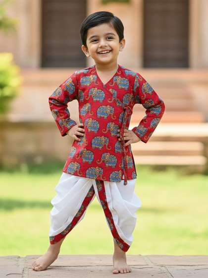 Baal Leela Boys Ethnic
                    Motifs Printed Cotton Kurta with Dhoti Pants