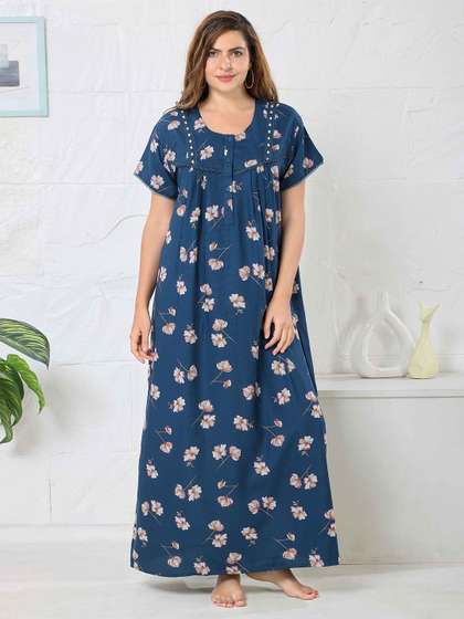 EASY MOM Floral
                        Printed Organic Cotton Maxi Nightdress
