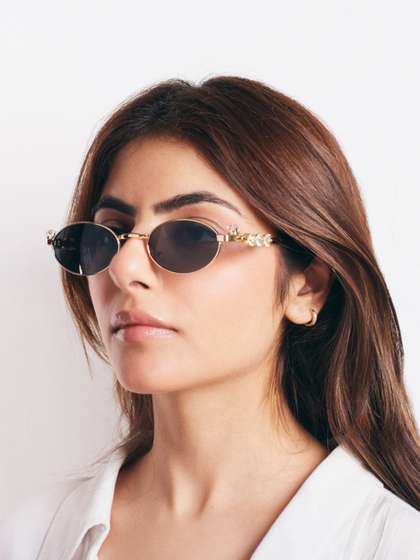 SALTY Women Grey
                        Lens & Gold-Toned Oval Sunglasses with