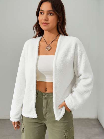 Stylecast X Slyck
                        Women Solid Open Front Fur Shrug