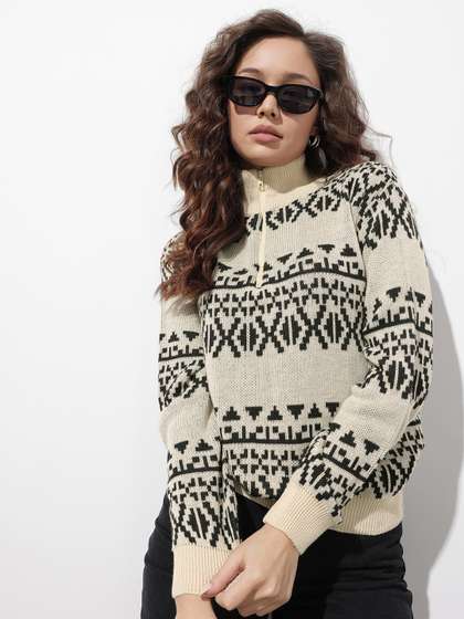 The Roadster Life
                        Co. High Neck Self Design Pullover Sweater