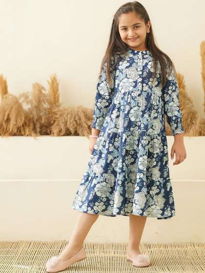 Sangria Girls Floral
                    Printed Cotton A-Line Midi Dress