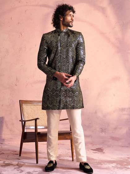 JBN Creation
                        Embroidered Mandarin Collared Sherwani