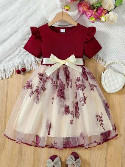 Sangria Embroidered Fit
                    & Flare Dress