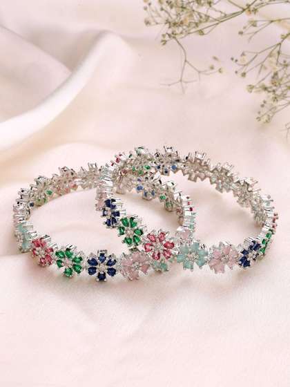 ZENEME Set of 2
                        Rhodium-Plated American Diamond Bangle