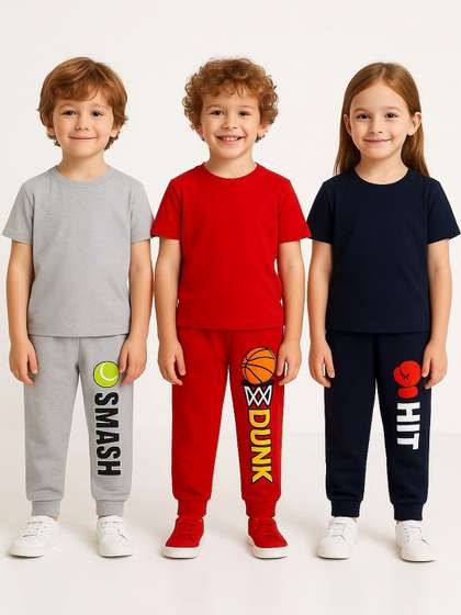 Kaff Kids Pack Of 3
                    Typo-Printed Mid-Rise Joggers