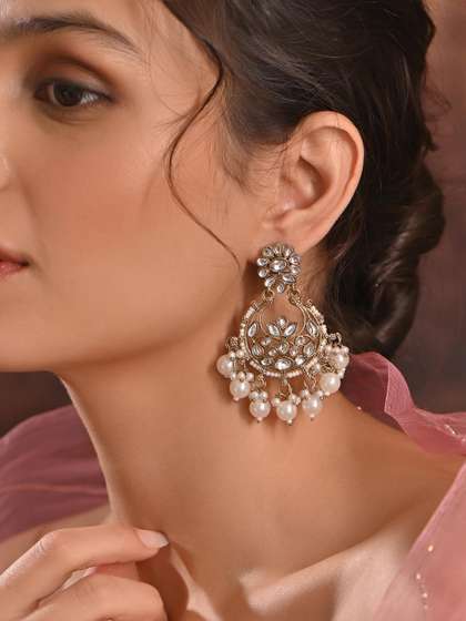 Fida Gold-Plated
                          Geometric Stone Studded & Beaded
                          Chandbalis