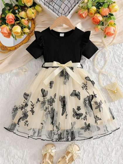 Sangria Girls Floral
                      Printed Fit & Flare Dress