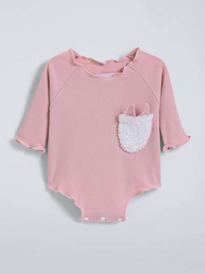 Hopscotch Girls Pink
                      Ribbed Round Neck Applique Bodysuit