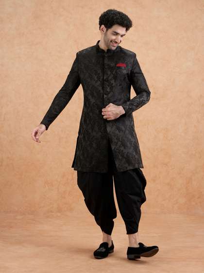 KISAH Men Woven
                        Design Mandarin Collar Indowestern Sherwani Set