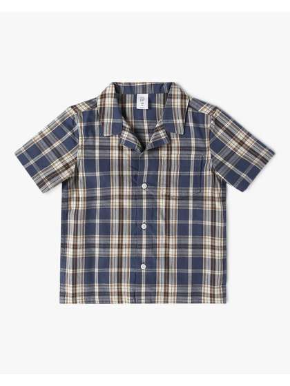 GAP Boys Checked Pure
                    Cotton Camp Collar Relaxed Fit Shirt