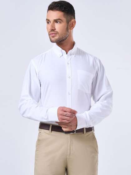 Cottonking Men Pure
                        Cotton Button Down Collar Long Sleeves Solid
                        Oxford Formal Shirt