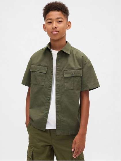 GAP Boys Relaxed Spread
                    Collar Shirt