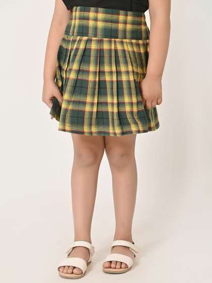 Miss & Chief Girls
                      Checked Pure Cotton A-Line Above Knee Skirt