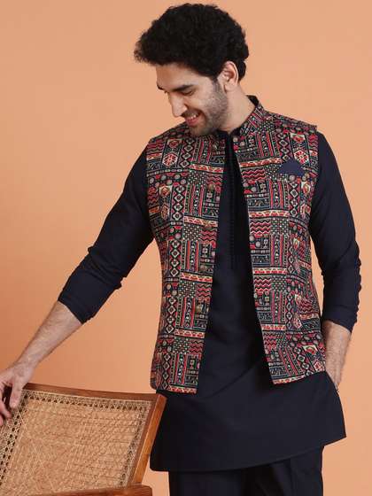 KISAH Men Nehru
                          Jacket Printed Patch Motifs