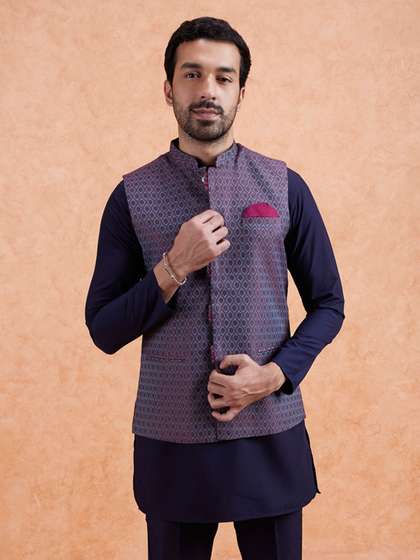 KISAH Men Woven
                        Design Nehru Jackets
