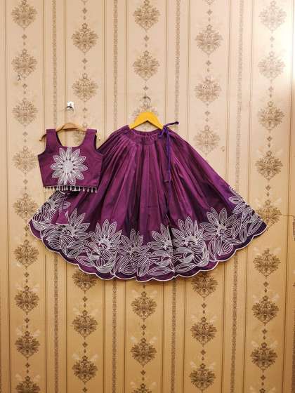 Sangria Girls
                    Embroidered Round Neck Flared Lehenga With Choli
