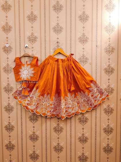 Sangria Girls
                          Embroidered Round Neck Flared Lehenga With
                          Choli