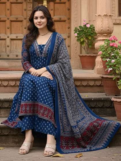 SZN Women Ethnic
                          Motifs Printed Panelled Kurta with Trousers
                          & With Dupatta