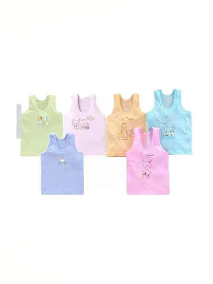 NTA Infants Boys Pack Of
                    6 Printed Scoop Neck Pure Cotton Vest