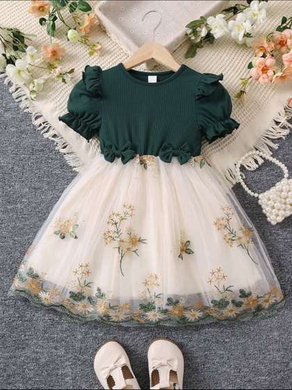 TIOR Floral Embroidered
                    Fit & Flare Dress