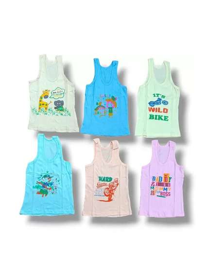 CAVENDERS Infants Boys
                    Pack of 6 Printed Scoop Neck Pure Cotton Gym Vest