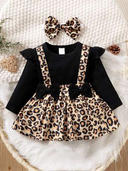 Sangria Girls Leopard
                    Printed Fit & Flared Dress