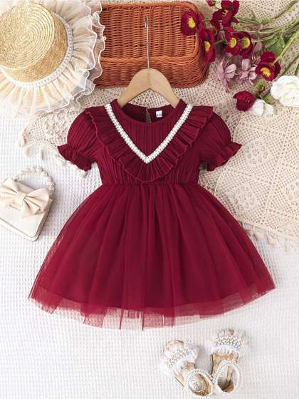 Sangria Girls Self
                    Design Fit & Flared Dress